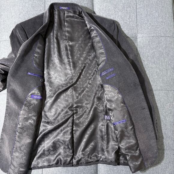 Adolfo Suit Jacket Men 42R Gray Corduroy Cotton Sport Blazer Boho Twee - Picture 6 of 9